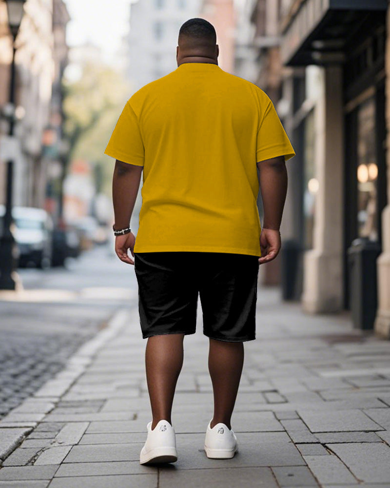 Big & Tall Black Yellow Graphic T-Shirt Shorts Set for big men view 4