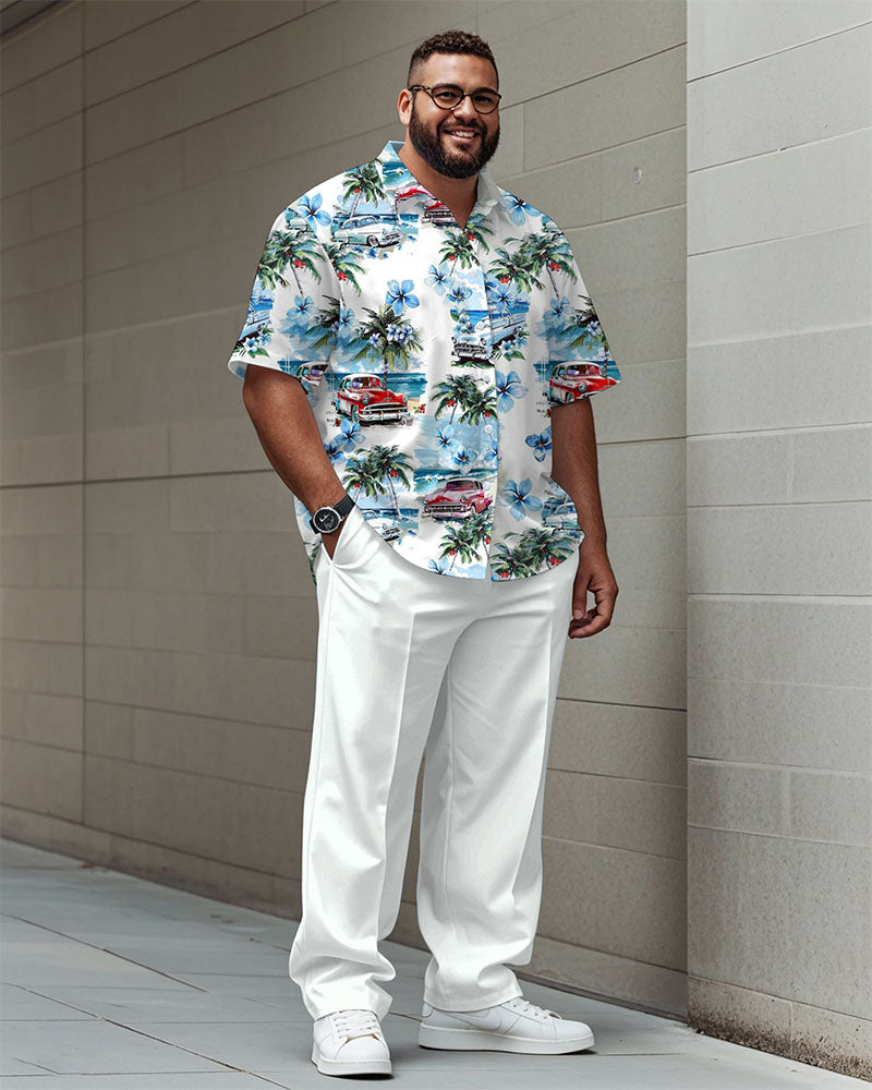 Big & Tall White Hawaiian T-Shirt Pants Set for big men view 1