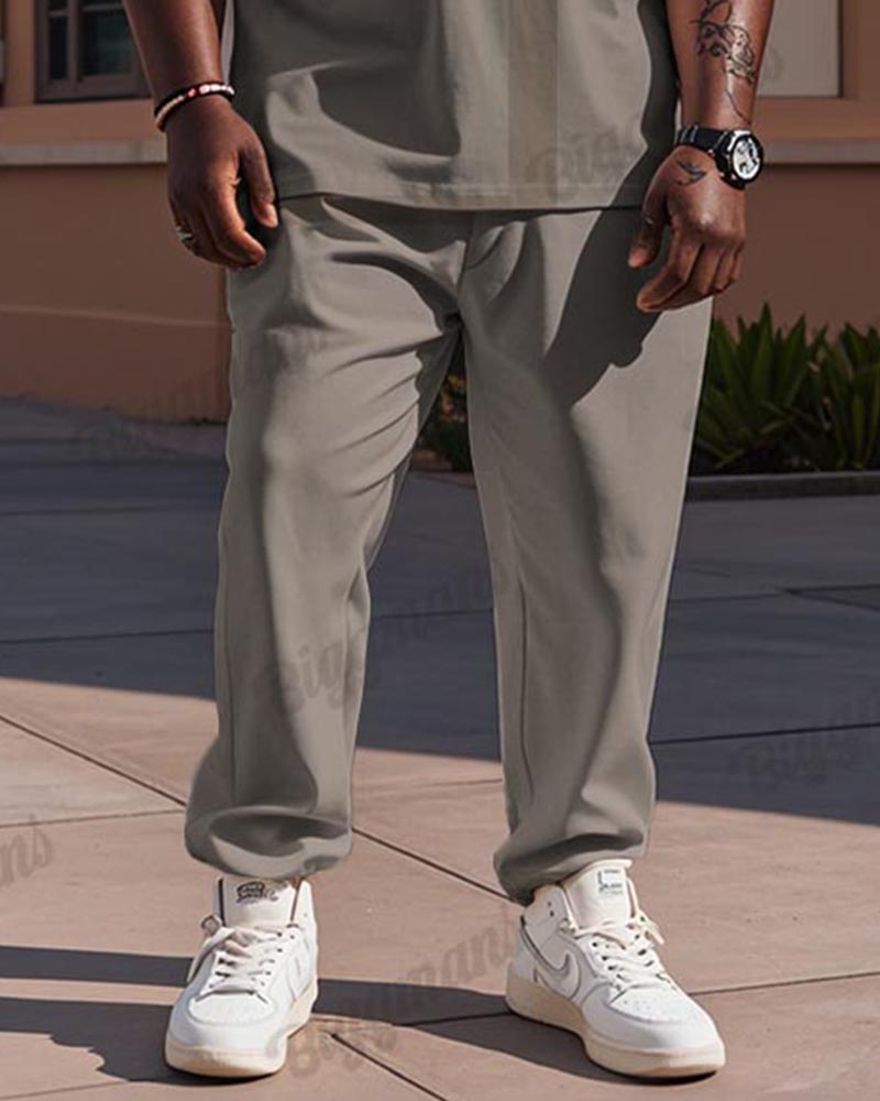 Big & Tall Khaki Colorblock T-Shirt Pants Set for big men view 5