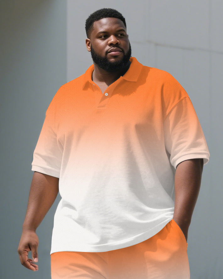 Big & Tall Orange Gradient Polo Shorts Set for big men view 2