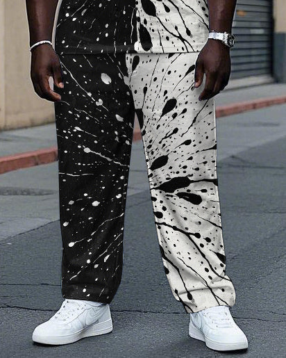 Big & Tall Black White Colorblock T-Shirt Pants Set for big men view 3