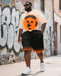 Big & Tall Orange Graphic Graffiti T-Shirt Shorts Set for big men view 1