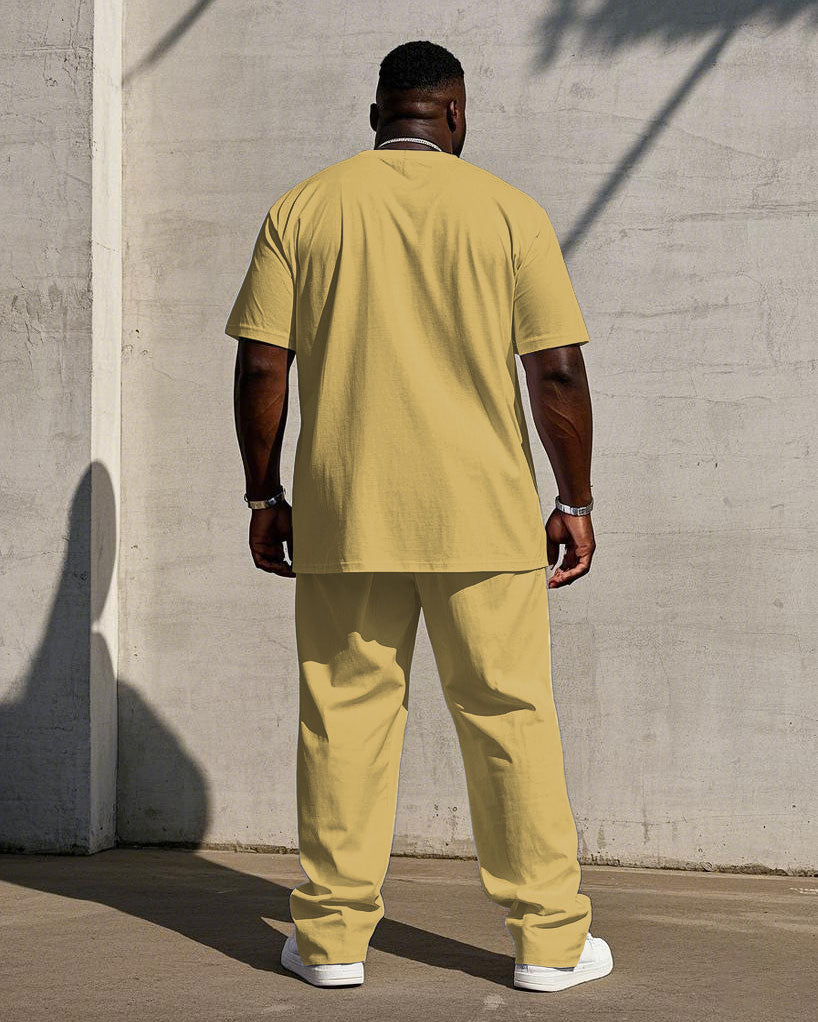 Big & Tall Solid Color Streetwear T-Shirt Pants Set for men view 8