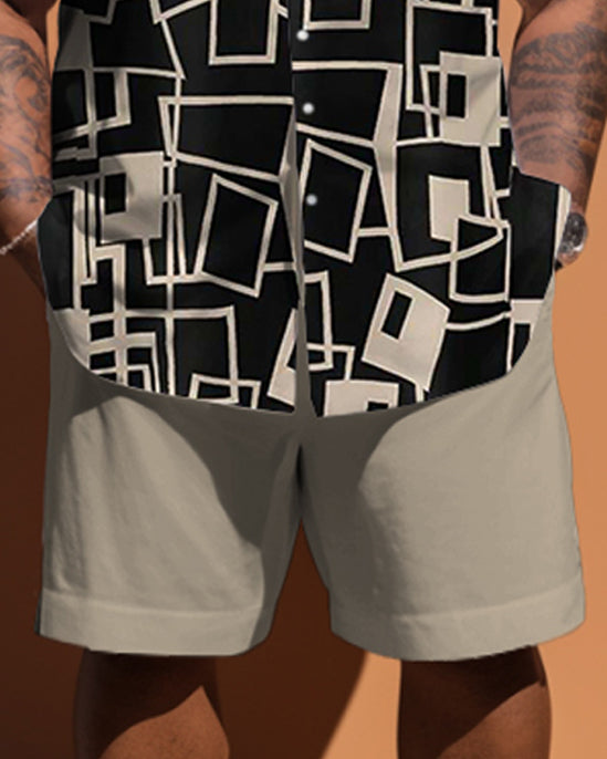 Big & Tall Geometric T-Shirt Shorts Set for big men view 3
