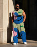Big & Tall Colorblock Striped Vest Pants Set for big men view 1