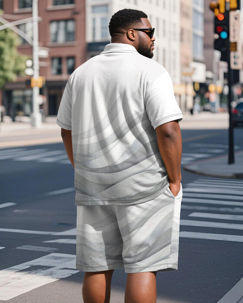 Big & Tall Gray Gradient Graphic Polo Shorts Set for big men view 5