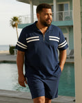 Big & Tall Blue Striped Graphic Polo Shorts Set for big men view 1