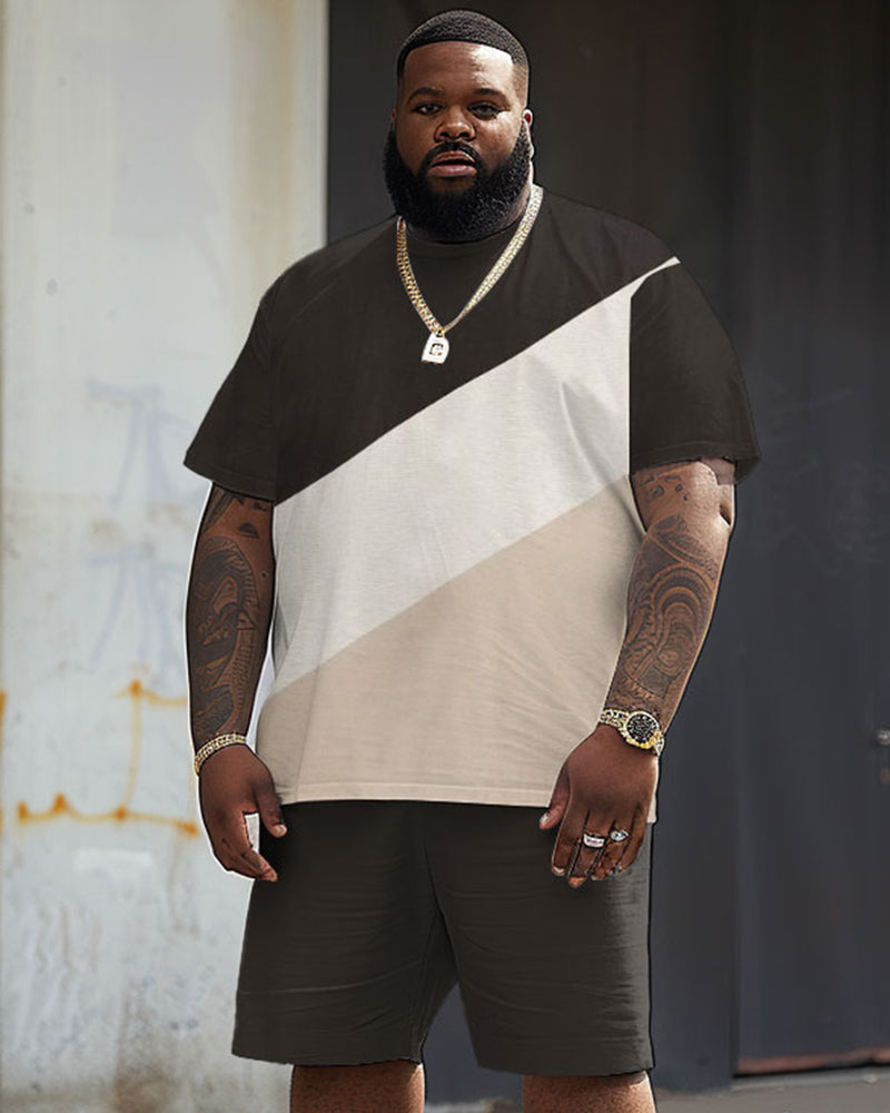 Big & Tall Colorblock Streetwear T-Shirt Shorts Set for big men view 1