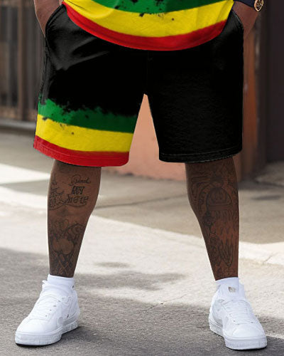 Big & Tall Red Green Graphic T-Shirt Shorts Set for big men view 4
