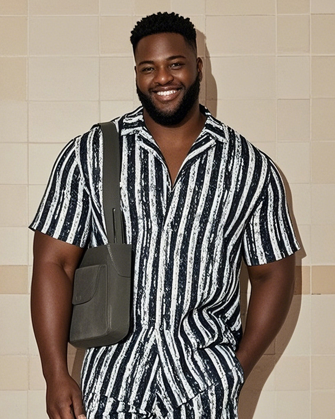 Big & Tall Black White Colorblock T-Shirt Shorts Set for big men view 2