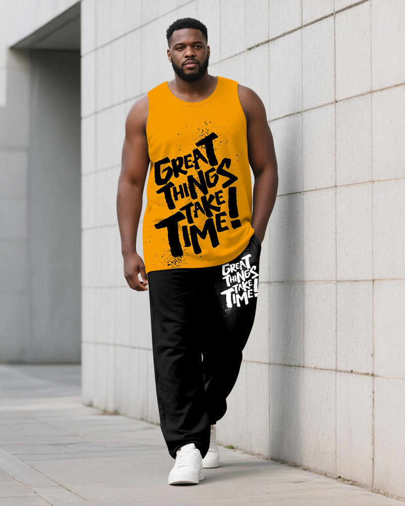 Big & Tall Orange Graphic Vest Pants Set for big men view 1