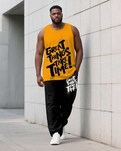 Big & Tall Orange Graphic Vest Pants Set for big men view 1