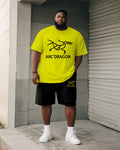 Big & Tall Yellow Graphic Graffiti T-Shirt Shorts Set for big men view 1