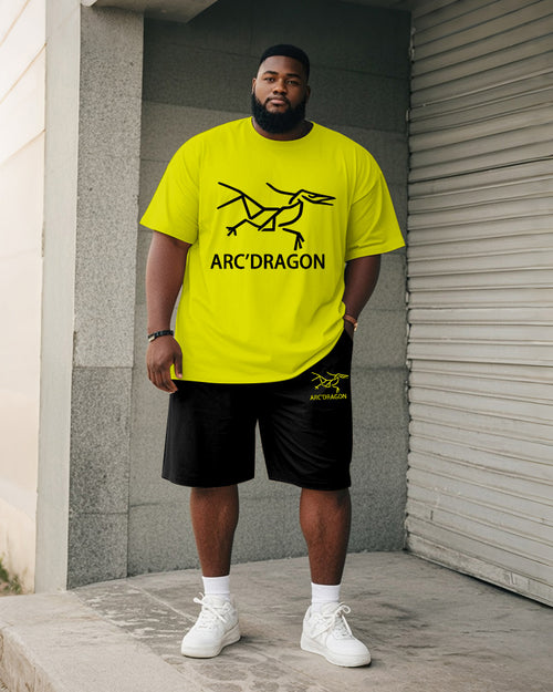 Big & Tall Yellow Graphic Graffiti T-Shirt Shorts Set for big men view 1