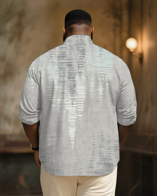 Big & Tall Gray Graphic Patchwork Long Sleeve Shirt for big men view 2