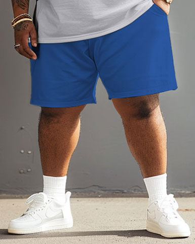 Big & Tall Blue Colorblock T-Shirt Shorts Set for big men view 4