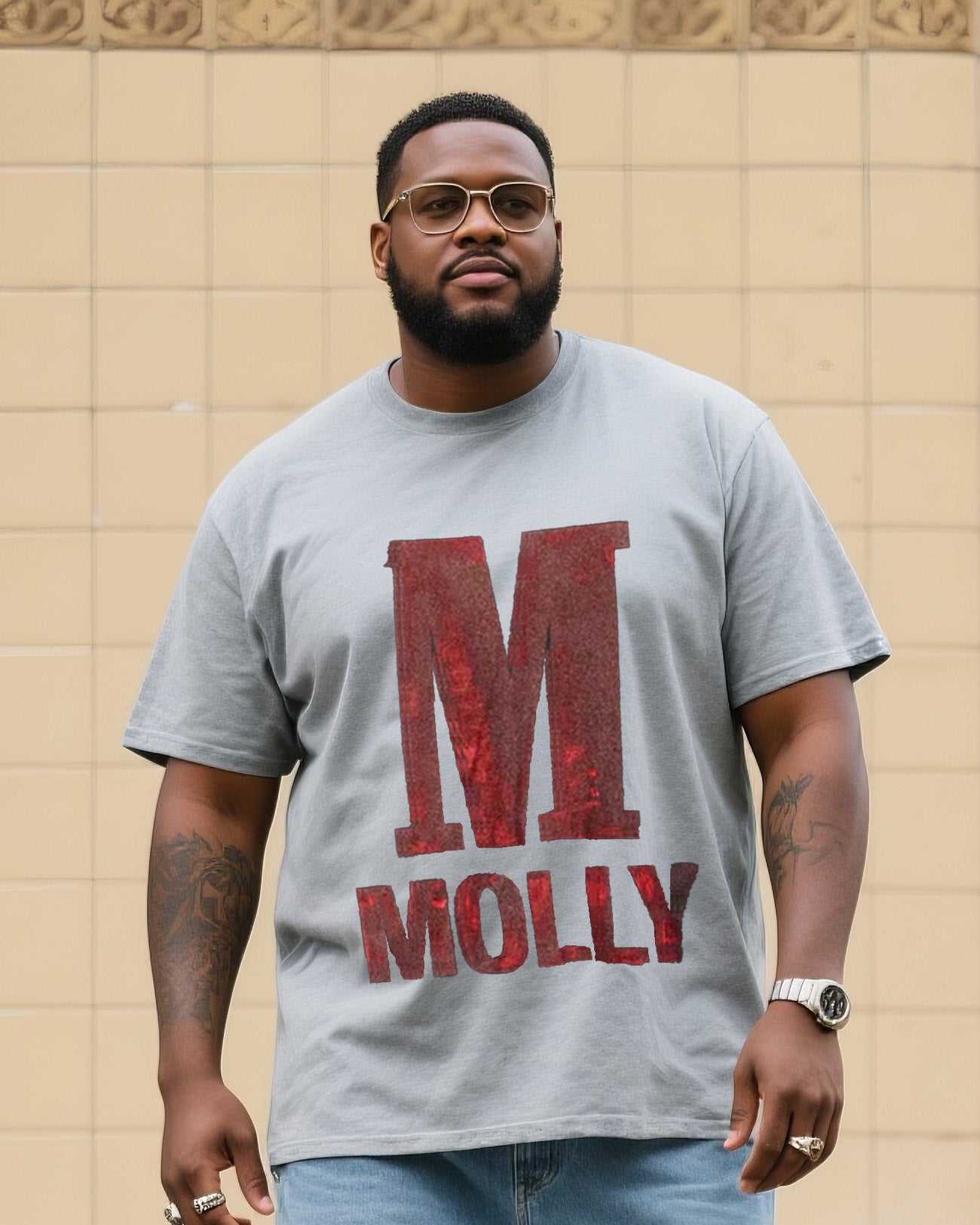 Big & Tall Denim Streetwear T-Shirt Shorts Set for big men view 2