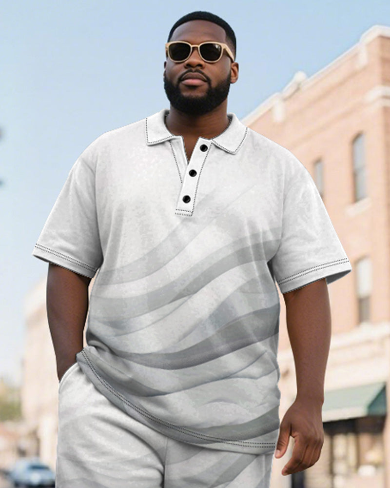 Big & Tall Gray Gradient Graphic Polo Shorts Set for big men view 3