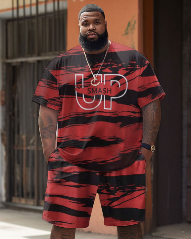 Big & Tall Geometric Graphic Streetwear Two-piece Set for big men view 1