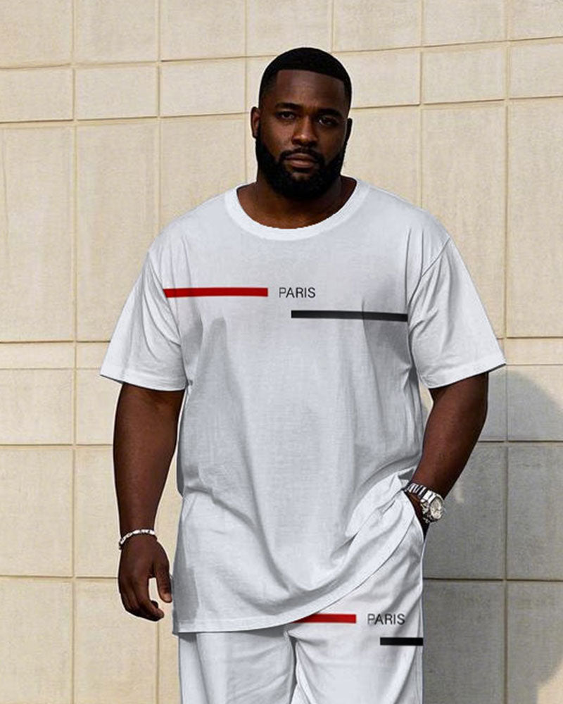 Big & Tall White Streetwear T-Shirt Pants Set for big men view 2