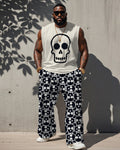 Big & Tall Graphic Streetwear Skull Vest Pants Set for big men view 1