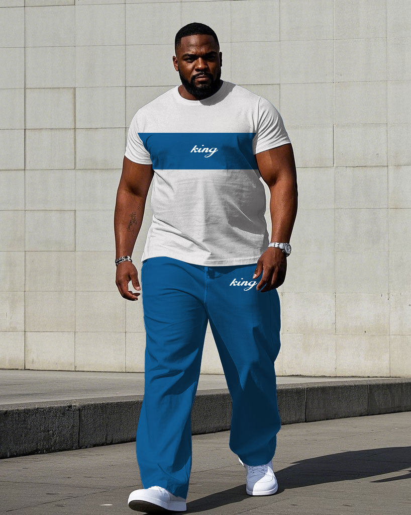 Big & Tall White Blue Graphic T-Shirt Pants Set for big men view 1