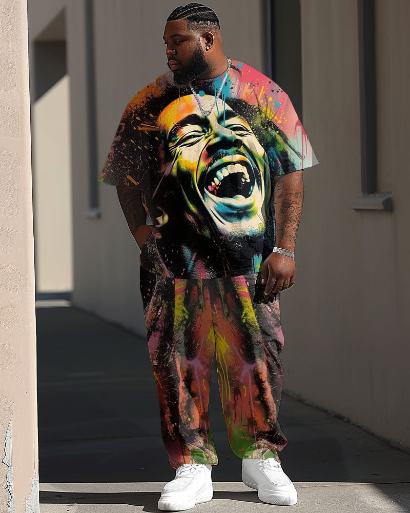 Big & Tall Graffiti Streetwear T-Shirt Pants Set for big men view 1