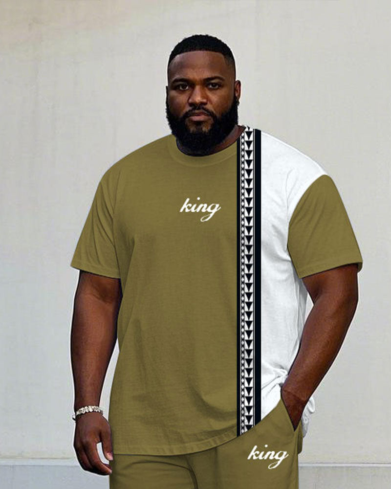 Big & Tall White Patchwork T-Shirt Pants Set for big men view 2