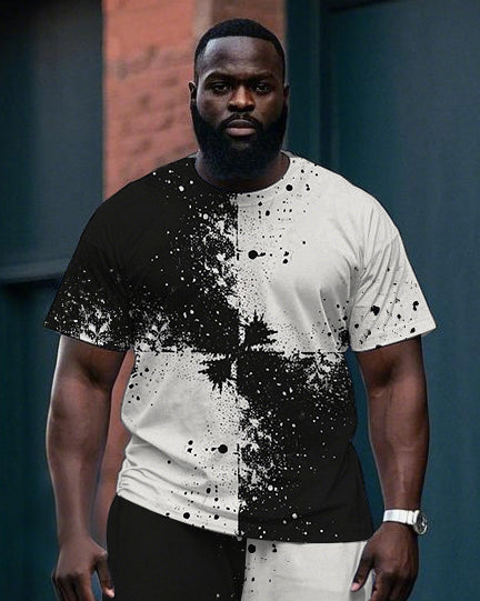 Big & Tall Black White Colorblock T-Shirt Pants Set for big men view 2