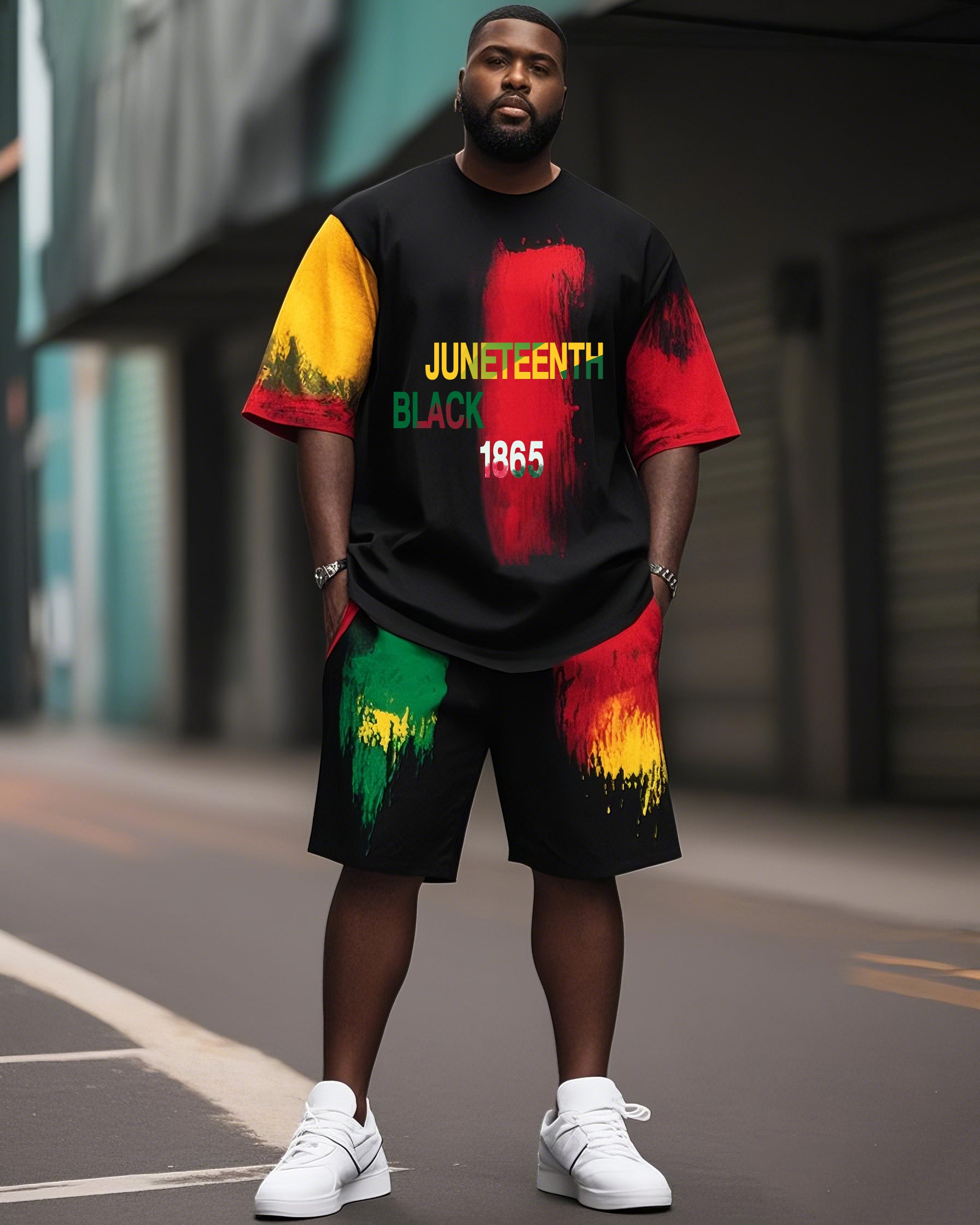 Big & Tall Graffiti T-Shirt Shorts Set for big men view 1