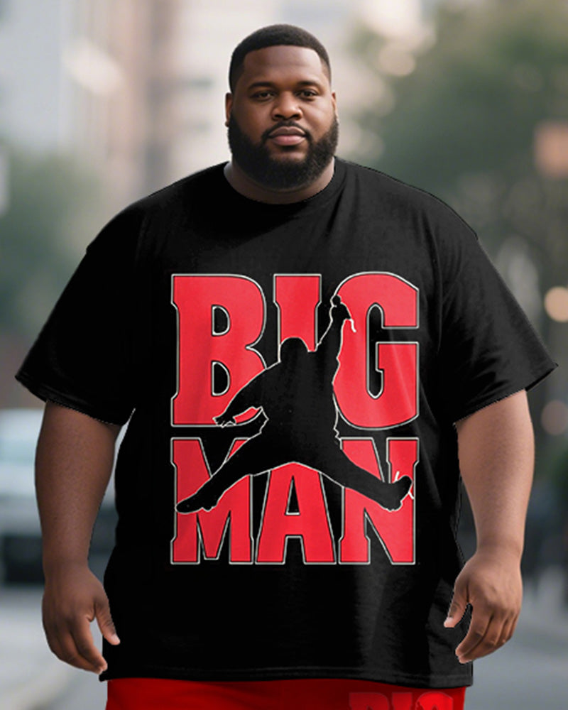 Big & Tall Black Graphic T-Shirt Shorts Set for big men view 2