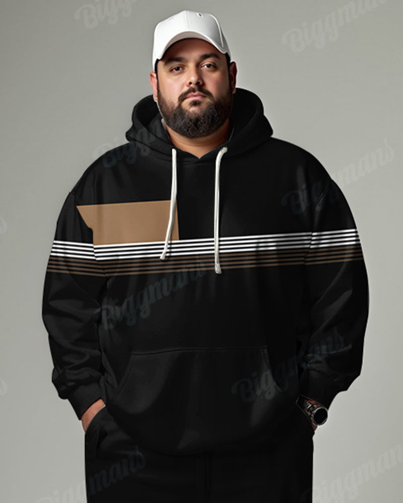 Big & Tall Black Colorblock Hoodie Sweatpants Set for big men view 2