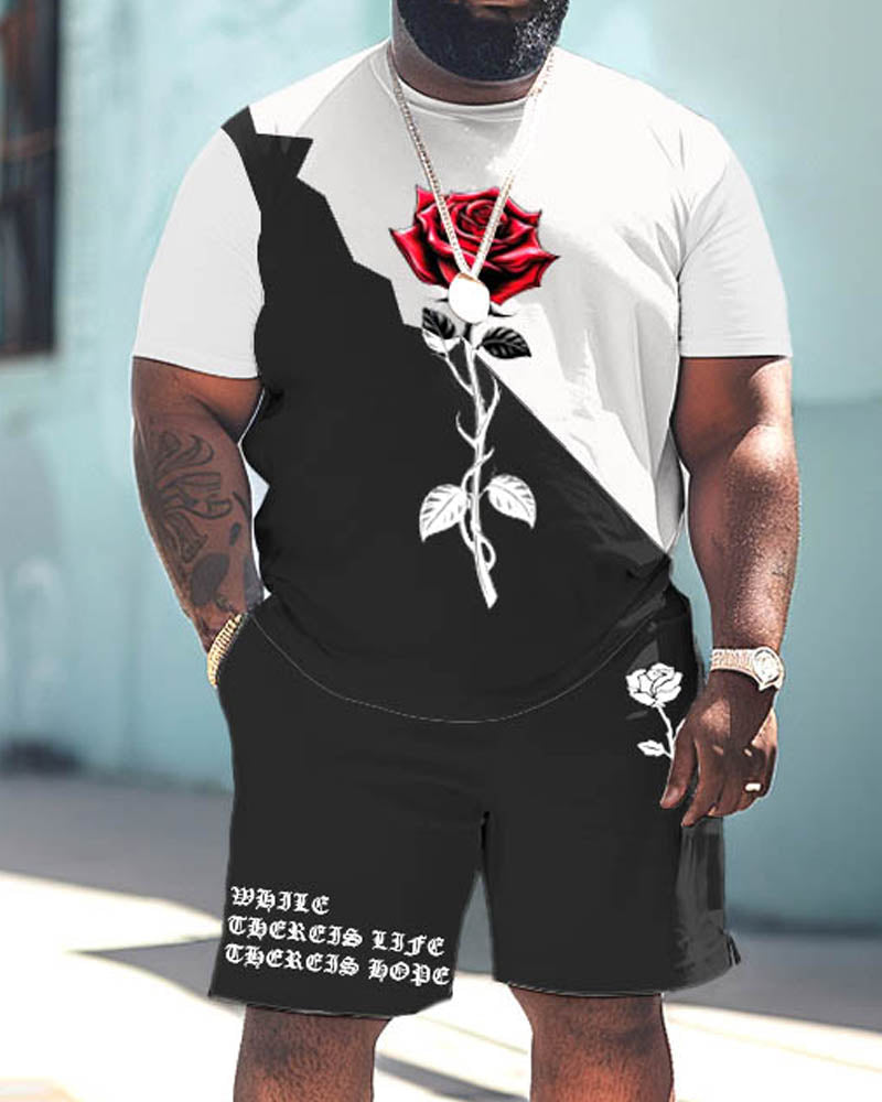Big & Tall Colorblock Graphic T-Shirt Shorts Set for big men view 1