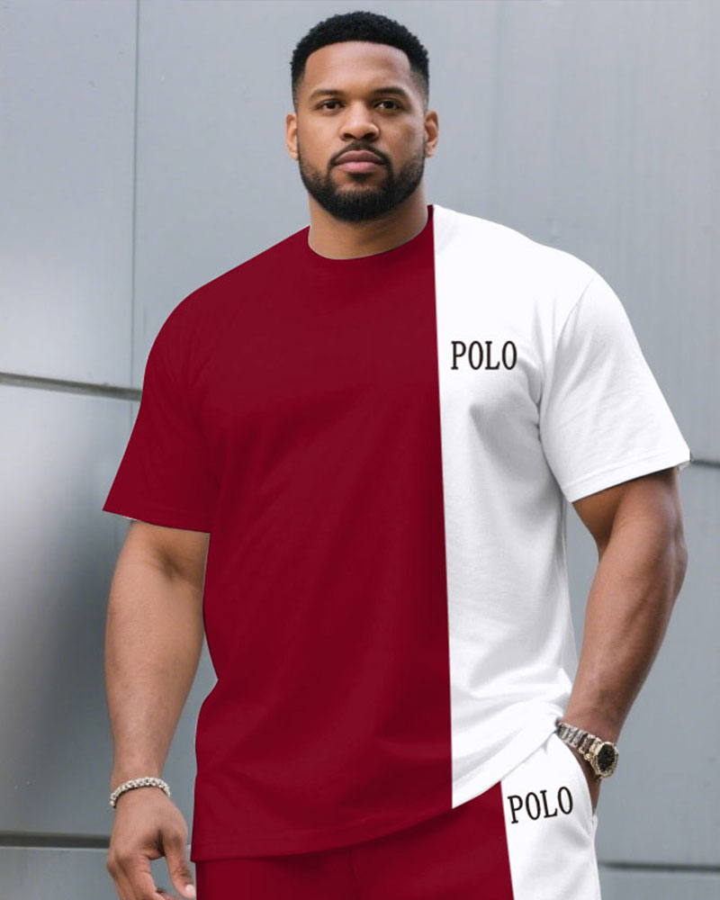 Big & Tall White Red Streetwear T-Shirt Pants Set for big men view 2