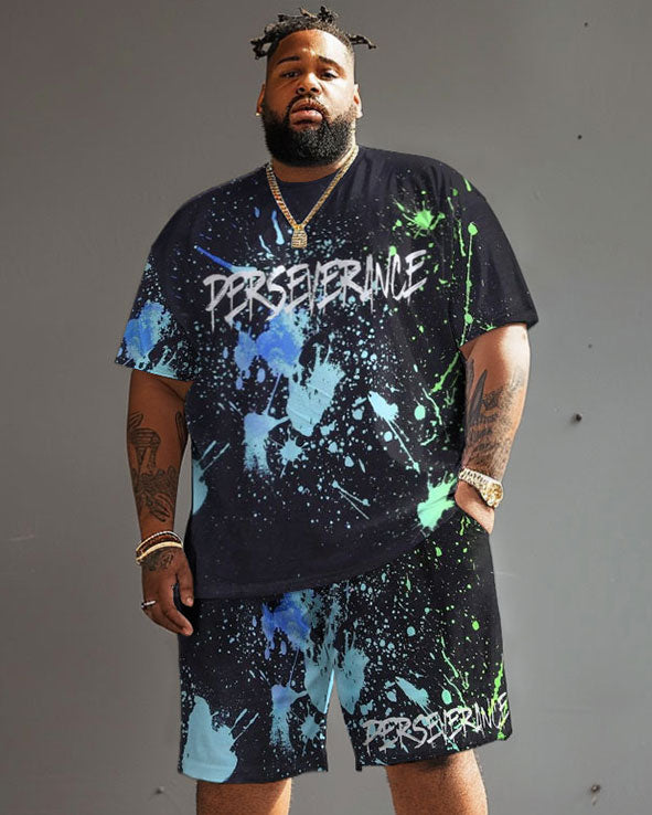 Big & Tall Graphic Streetwear T-Shirt Shorts Set for big men view 1
