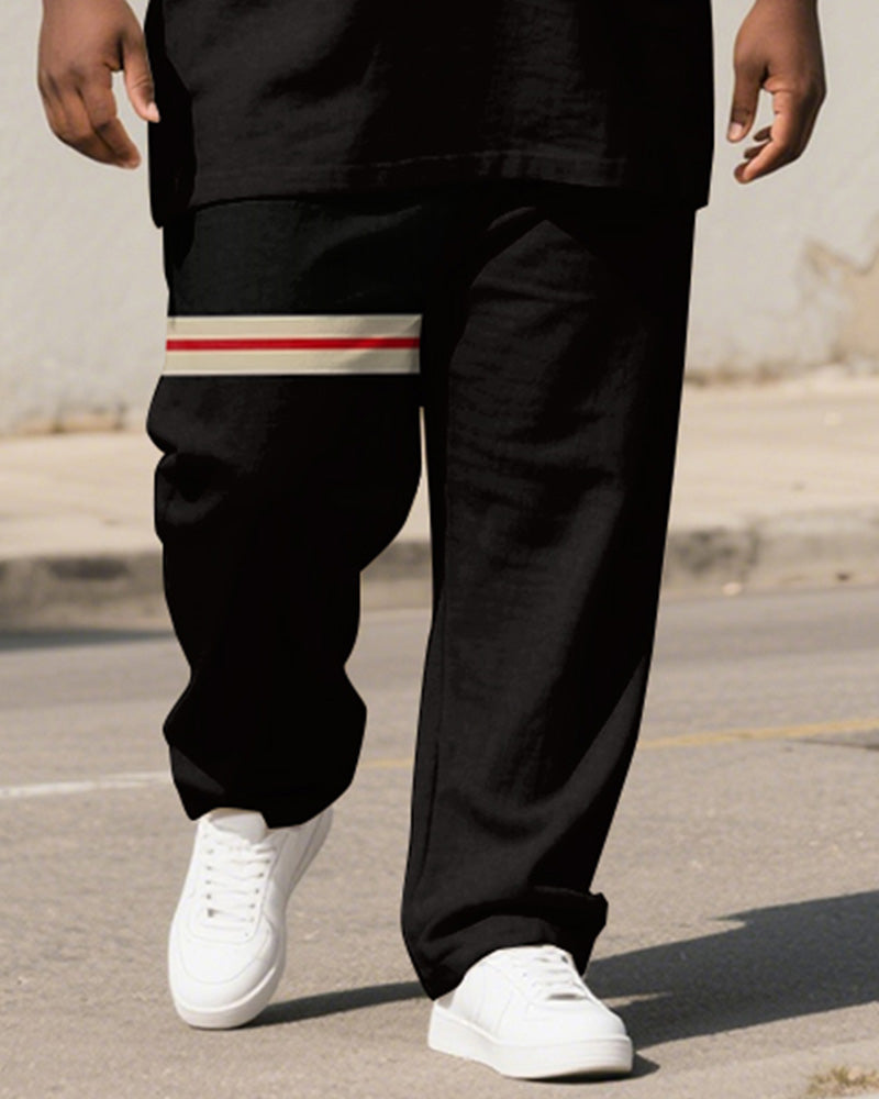 Big & Tall Black Khaki Colorblock T-Shirt Pants Set for big men view 3