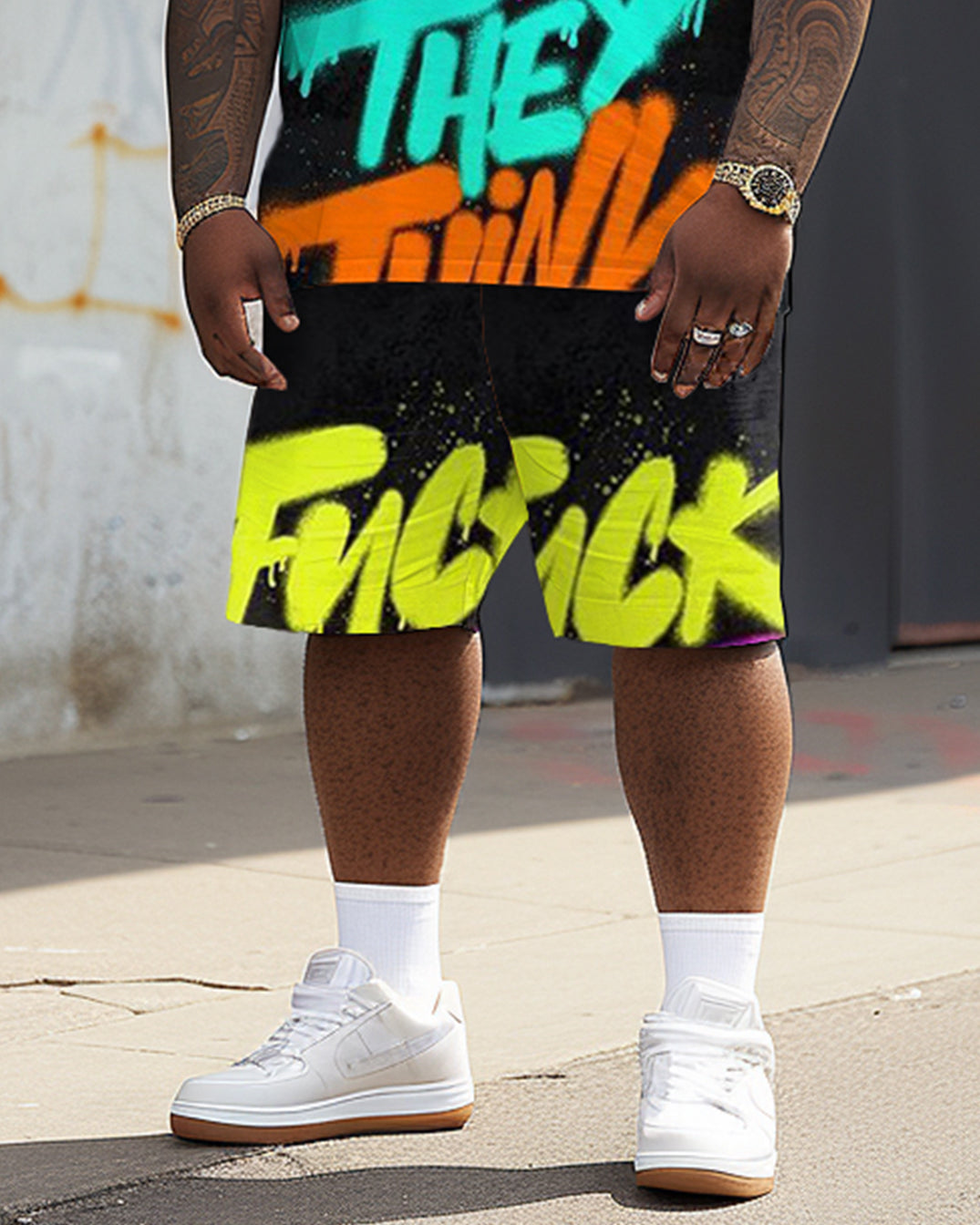 Big & Tall Graphic Streetwear T-Shirt Shorts Set for big men view 4