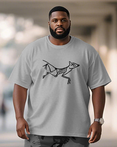 Big & Tall Gray Graphic Skull T-Shirt Shorts Set for big men view 2