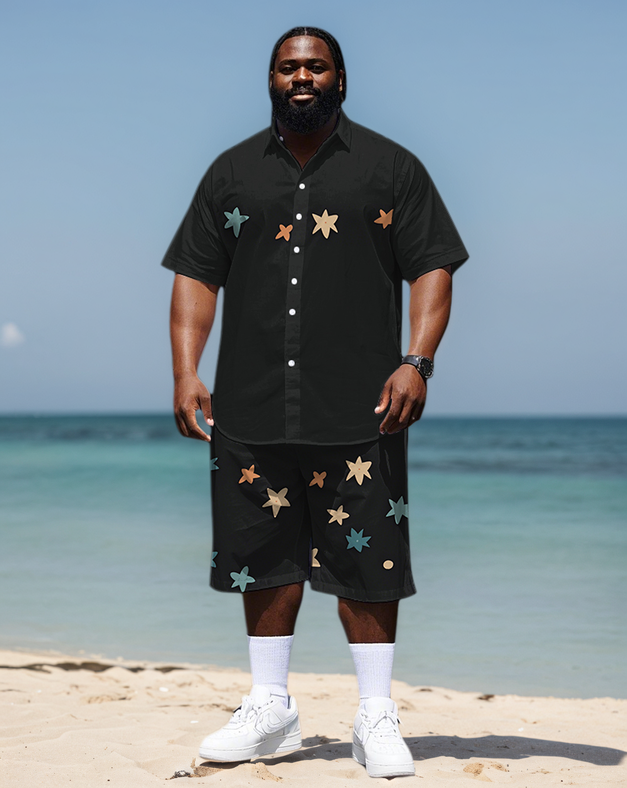Big & Tall Colorblock Streetwear T-Shirt Shorts Set for big men view 1