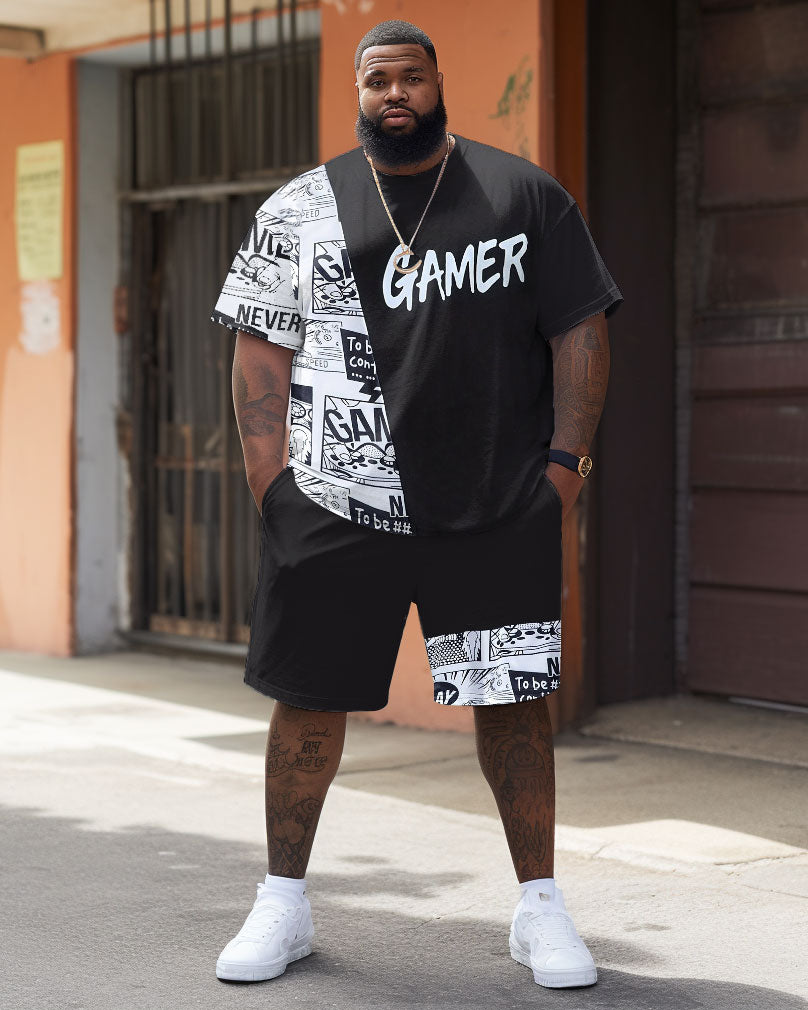 Big & Tall Graphic Streetwear T-Shirt Shorts Set for big men view 1