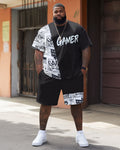 Big & Tall Graphic Streetwear T-Shirt Shorts Set for big men view 1