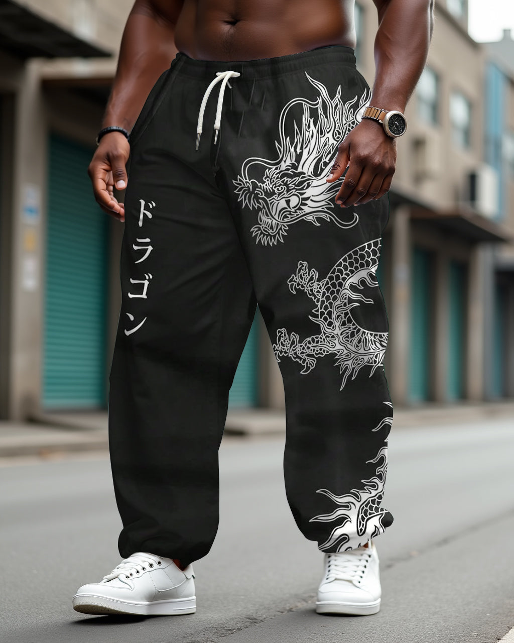 Big & Tall Black Graphic Hoodie Sweatpants Set for big men