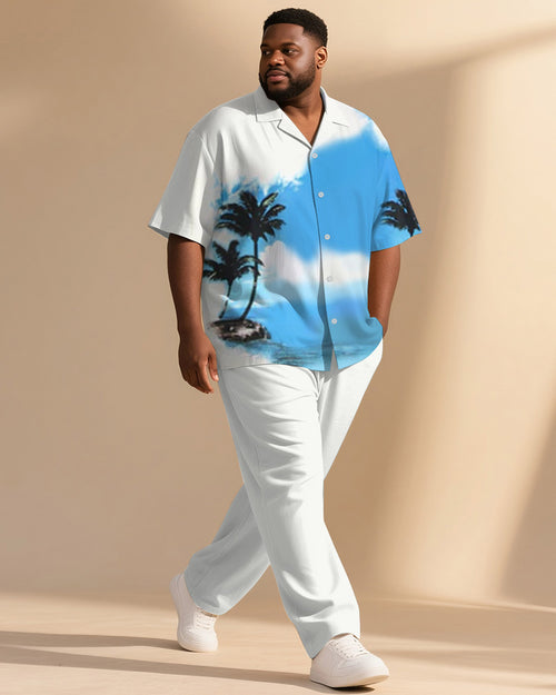 Big & Tall Blue Hawaiian Graphic T-Shirt Pants Set for big men view 1