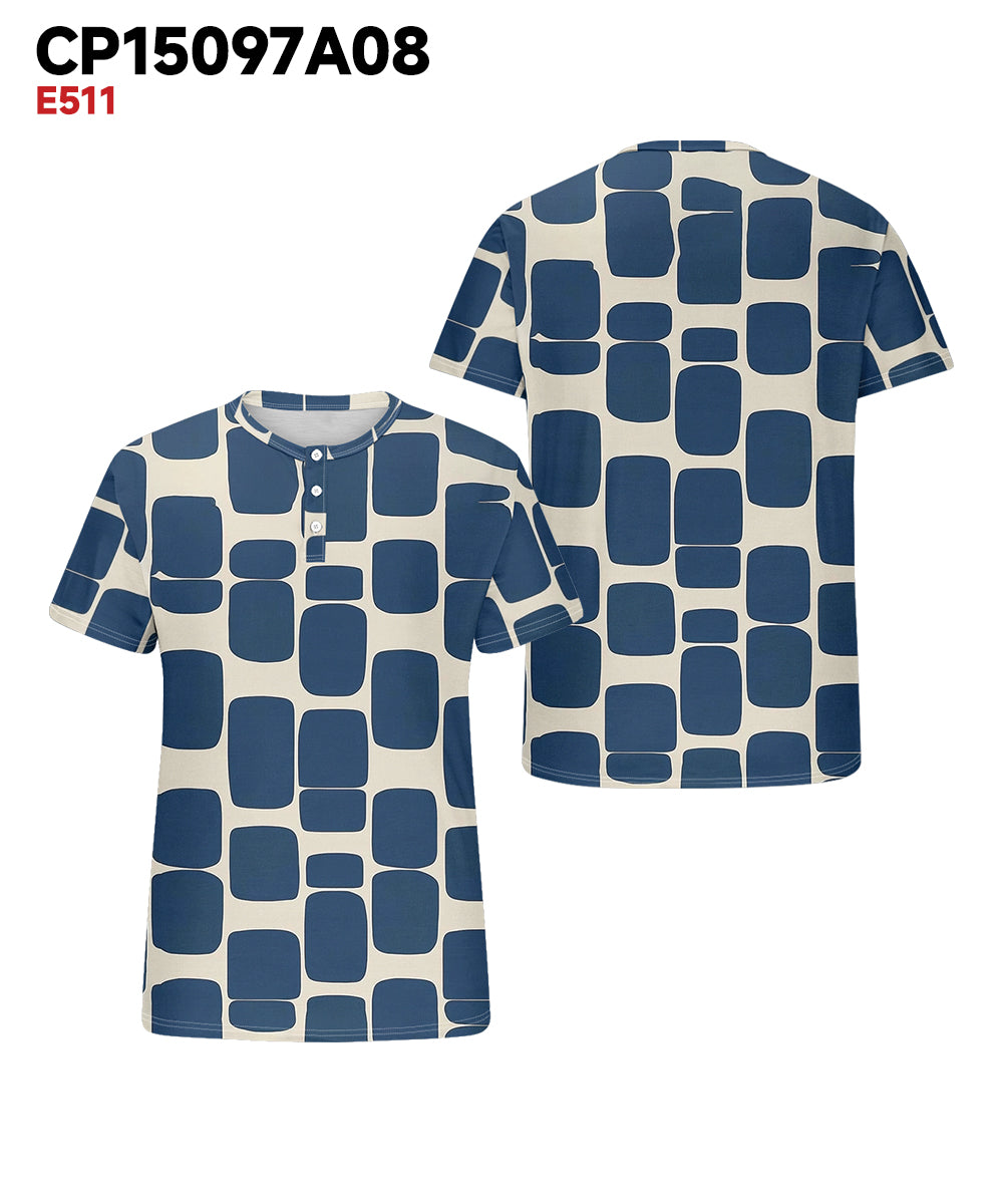 Big & Tall Blue Geometric Graphic T-Shirt for big men view 3