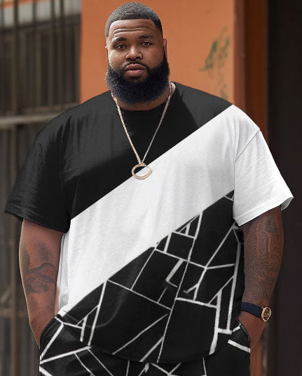 Big & Tall Geometric Patchwork T-Shirt Shorts Set for big men view 3