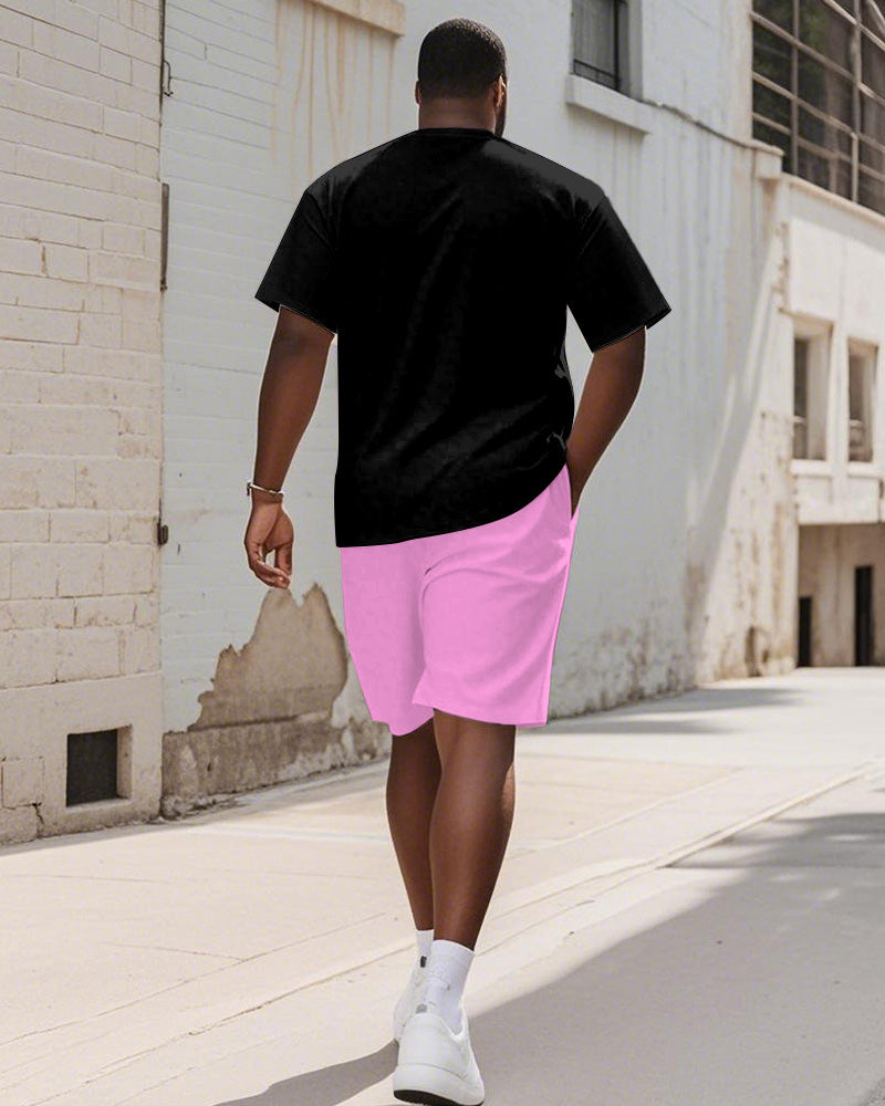 Big & Tall Black Graphic T-Shirt Shorts Set for big men view 4