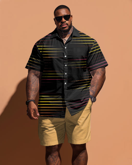 Big & Tall Striped Graphic T-Shirt Shorts Set for big men view 1