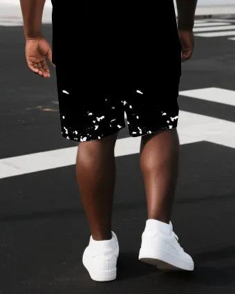 Big & Tall Black Graphic T-Shirt Shorts Set for big men view 3