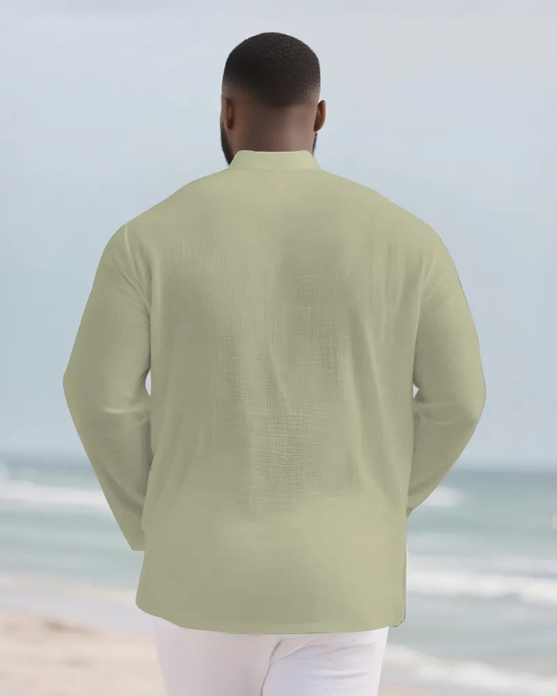 Big & Tall Solid Color Patchwork Long Sleeve Shirt for big men view 13