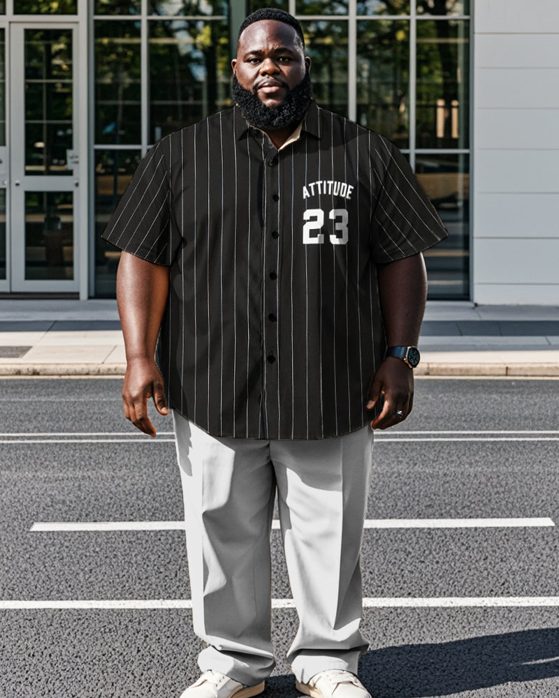 Big & Tall Striped Graphic T-Shirt Pants Set for big men view 1